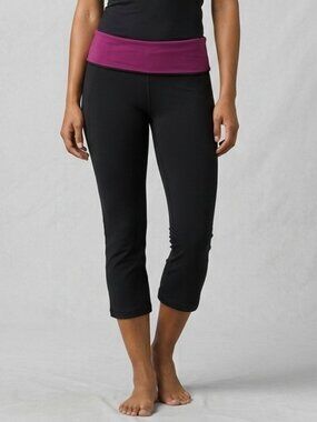 Lululemon Vintage Roll Down Crop Yoga Pants Black Magenta Size 8